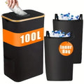 Black bamboo laundry basket with removable lid showing double inner pockets and ventilation holes