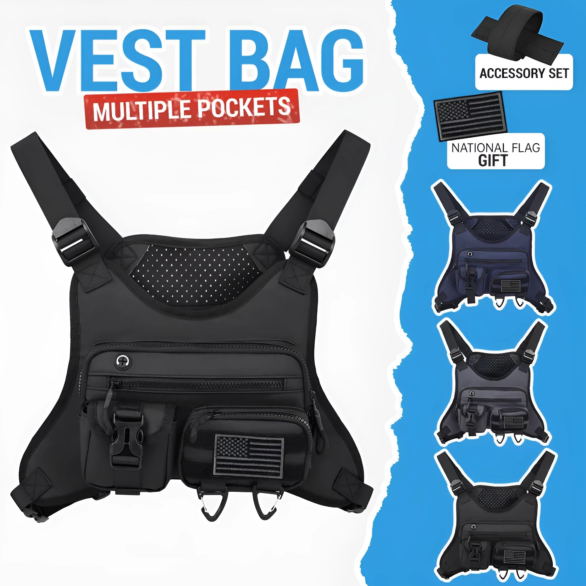 Oxford cloth chest bag with breathable vest design for outdoor sports and daily use