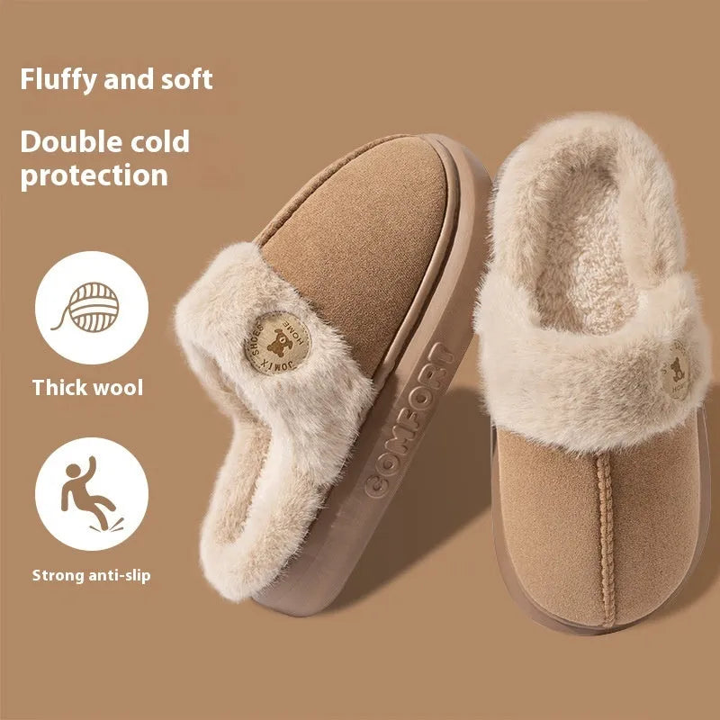 Pair of fleece slippers with a car stitch design and PVC sole, shown in one of five colour options.