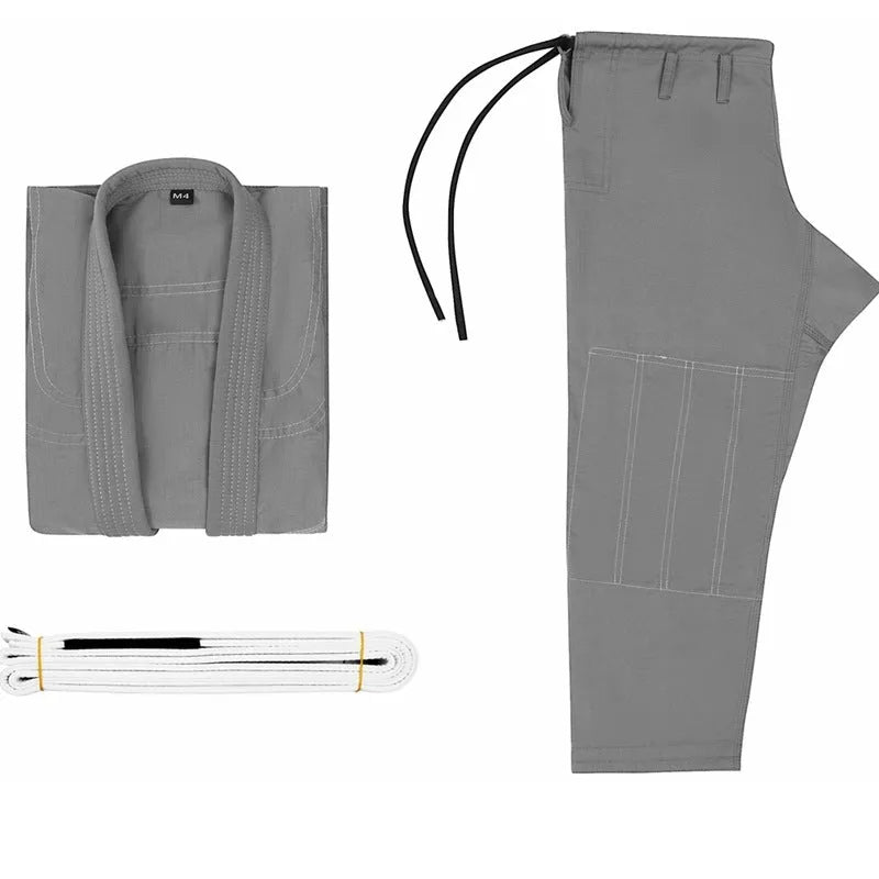 Brazilian Jiu-Jitsu gi uniform set in cotton blend fabric, showing colour options on a plain background.
