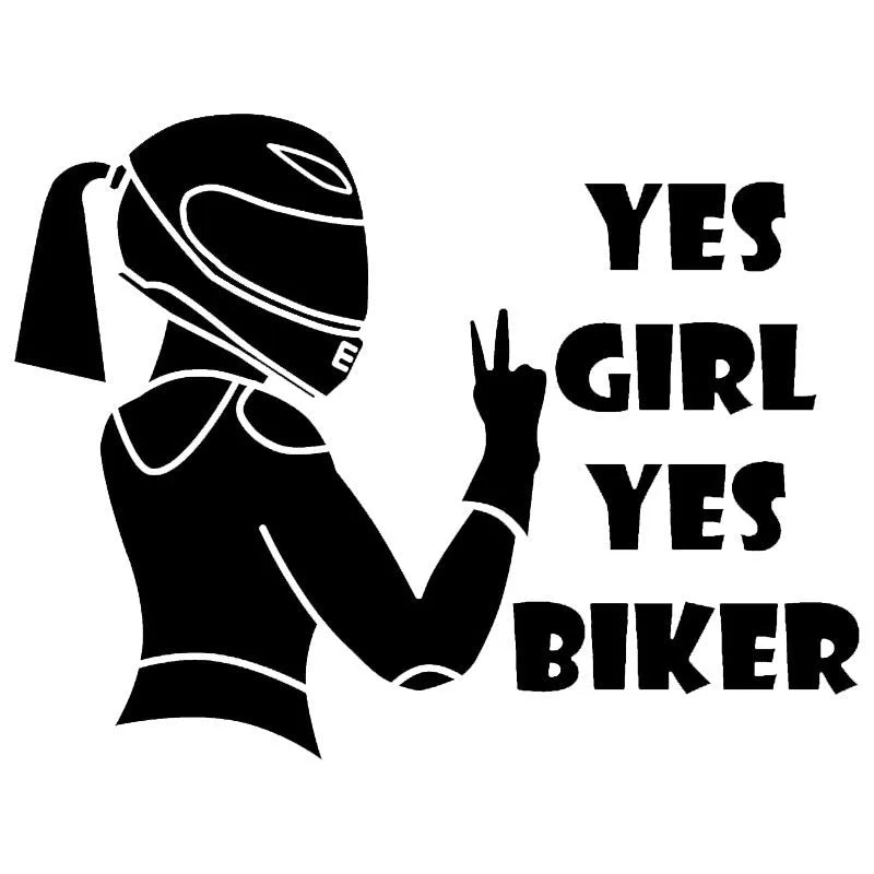 Cool Girl Rider character car sticker in black, white, or laser colour.