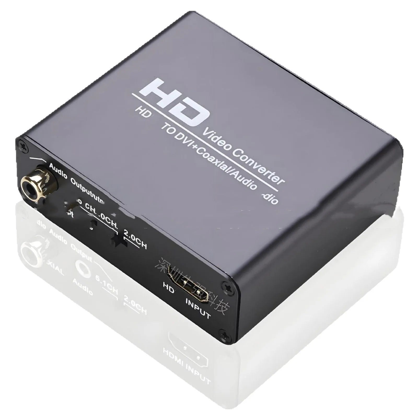 Black HDMI to DVI converter with coaxial audio output and 1.5 metre cable for 1080p video conversion