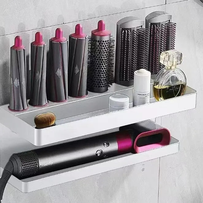 White punch-free aluminium bathroom storage rack holding Marcel wavers on double layers