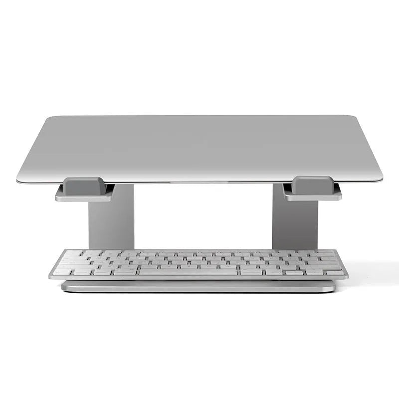 Aluminium alloy laptop stand riser in black or silver with 18.5cm height and non-slip silicone pads