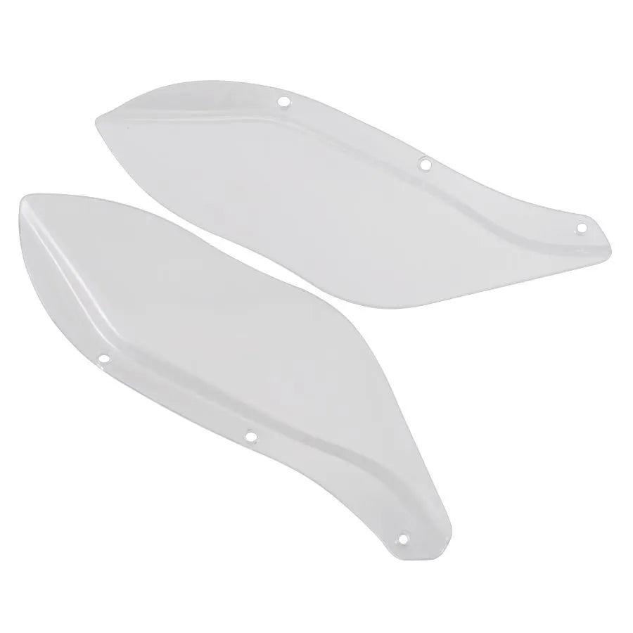 Pair of black ABS plastic side windshields for a Harley-Davidson Touring Glide motorcycle.