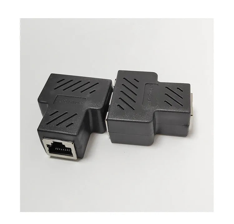 RJ45 network cable splitter adapter in multiple colours with three-way tee design