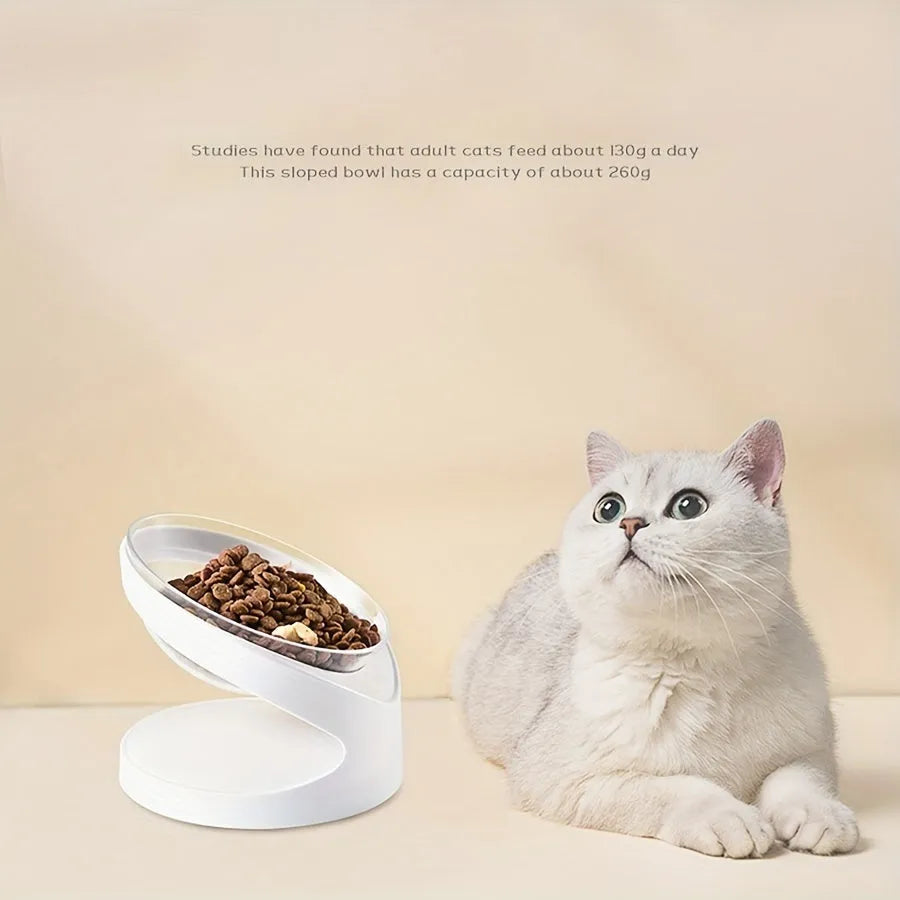 White elevated cat food bowl with clear plastic and 8.5cm height for anti-vomit feeding