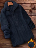 Double-sided velvet fleece jacket in black, navy blue and khaki colours showing front view