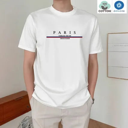 Men's loose fit short-sleeved t-shirt with large letter print, shown in apricot colour