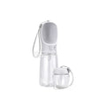 Blue dual-use plastic dog water cup with bottle and bowl design for outdoor walks.