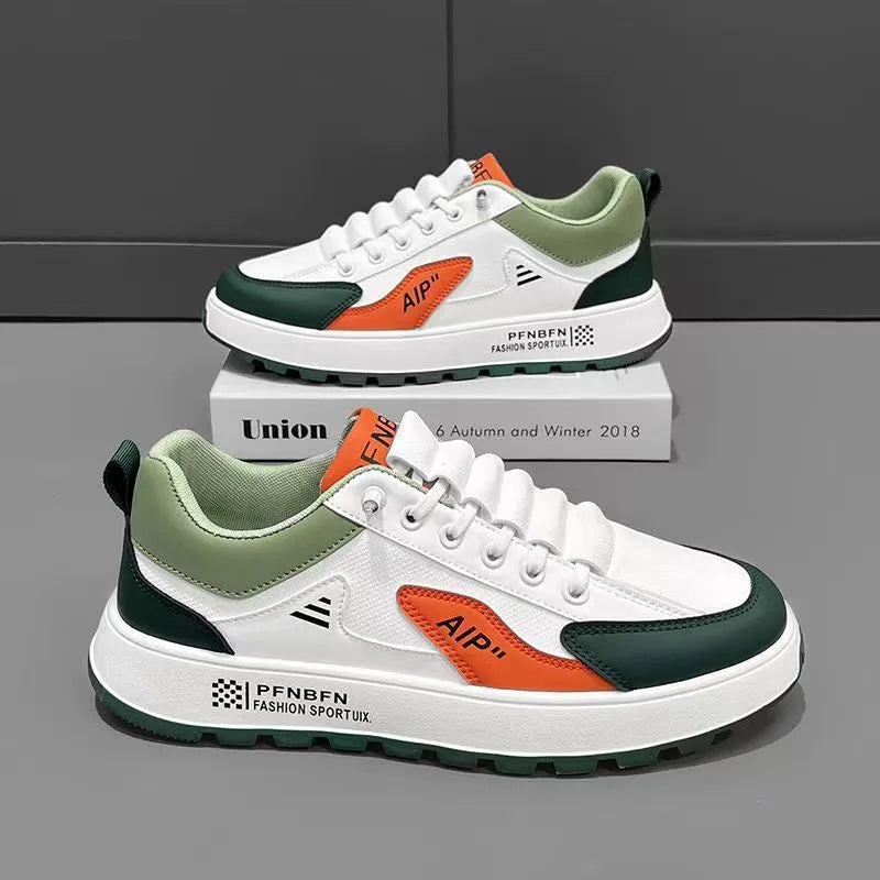 Men's round-toe casual shoes in artificial PU with white and orange, black, or brown colour options