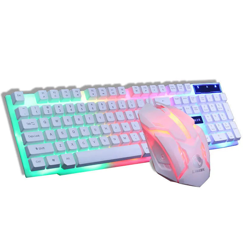 GTX300 gaming keyboard and mouse set with glowing backlight in black or white colours