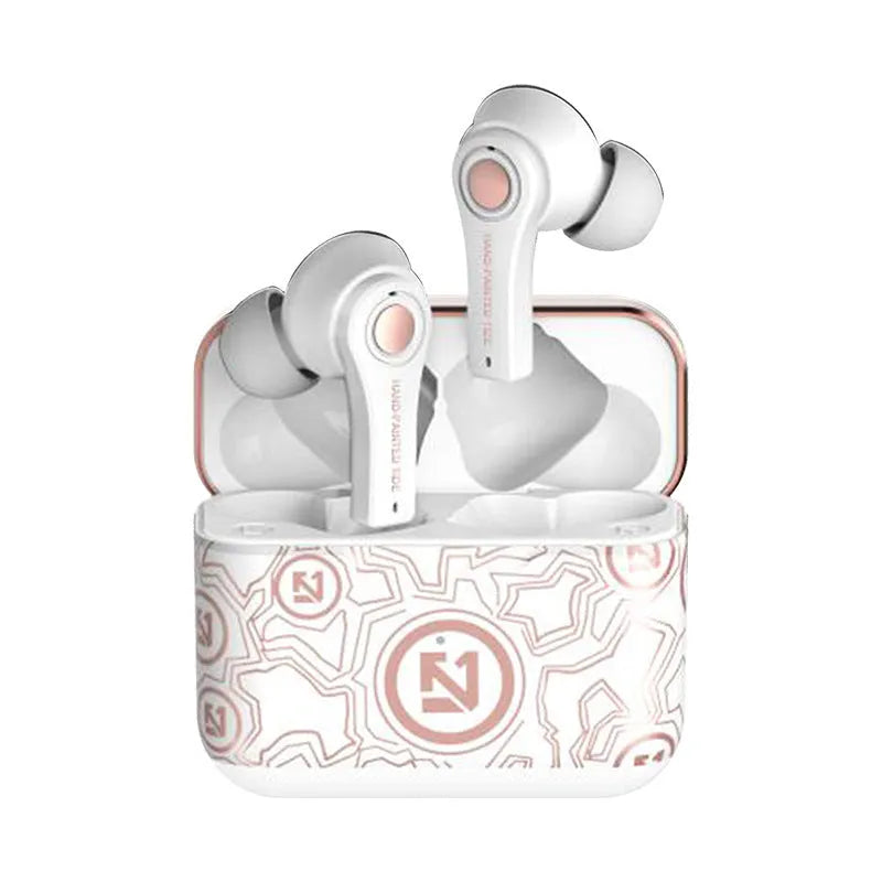Wireless Bluetooth headset in black or white colours with head-mounted design