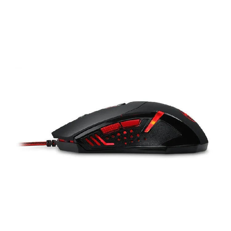 Black and red USB wired optical gaming mouse with six buttons and ergonomic shape