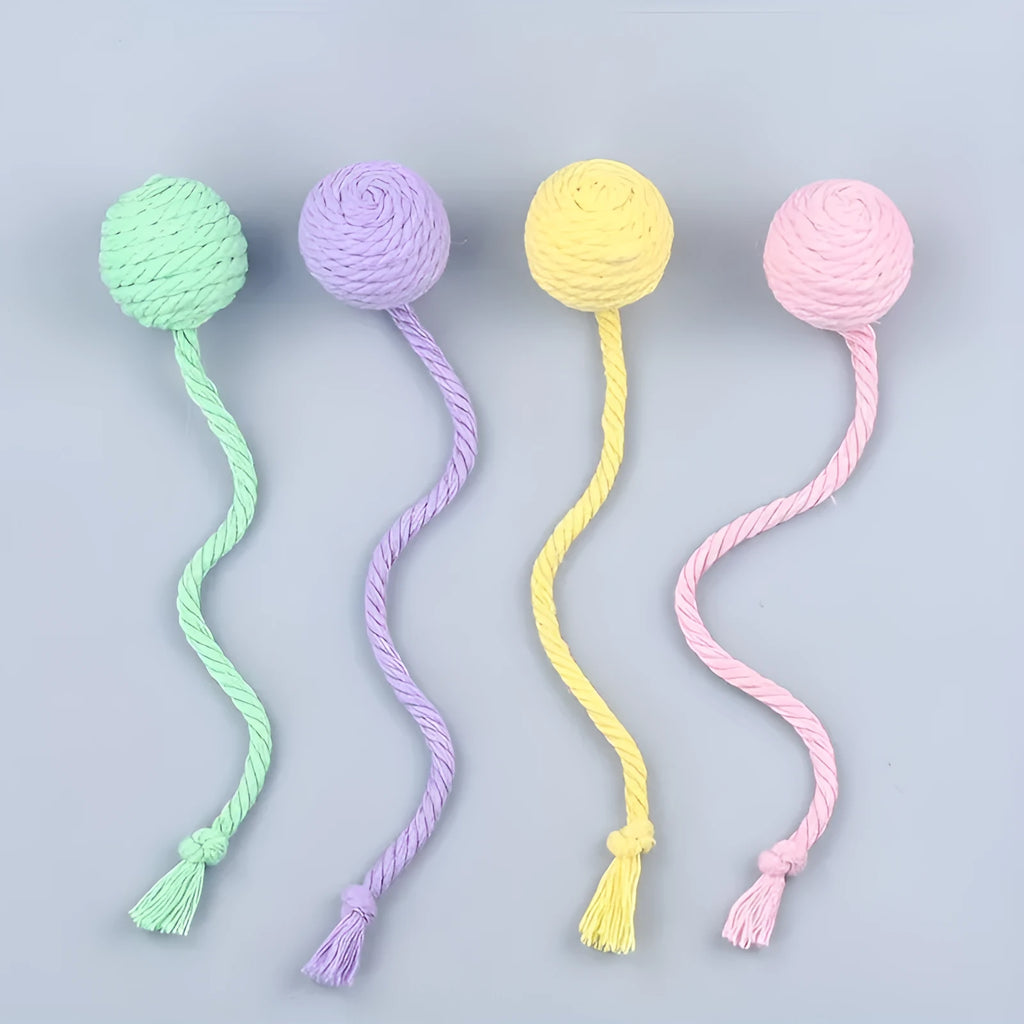 Green cat toy ball with rope and bell for kittens in 6cm and 3cm sizes