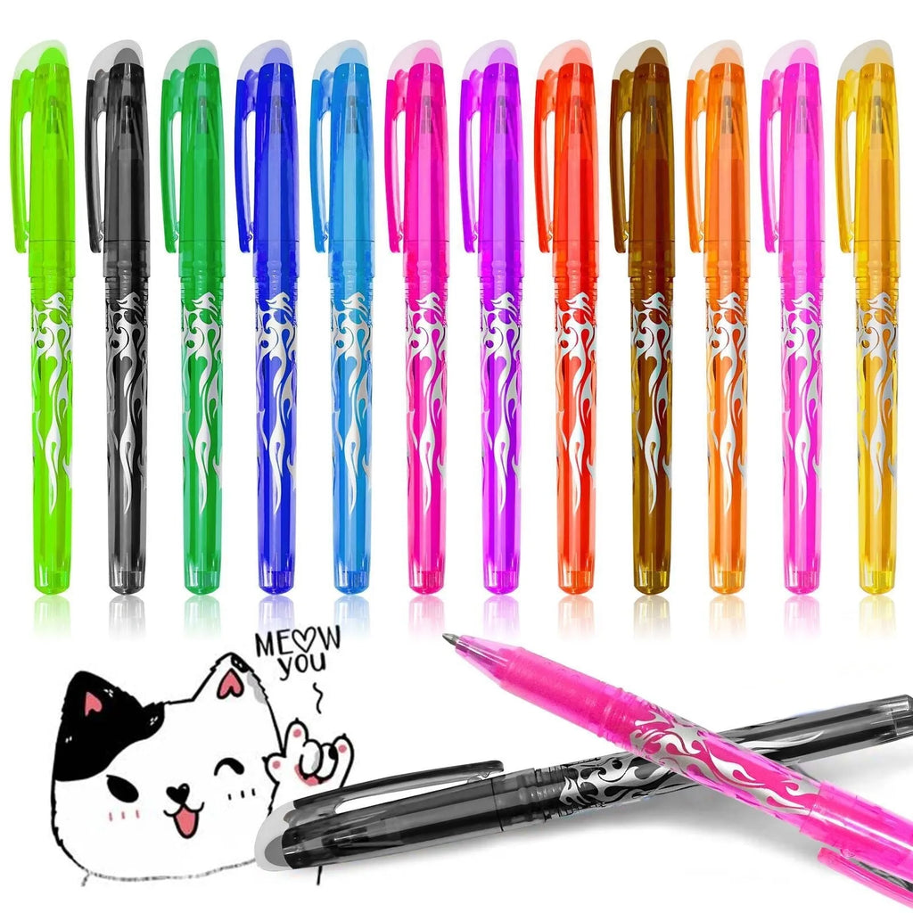 Pack of heat-erasable gel pens with plastic casings and stainless steel nibs in 0.5mm or 0.7mm sizes
