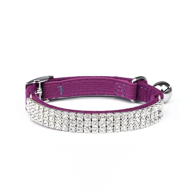 Velvet cat collar with rhinestone detailing in five colour options