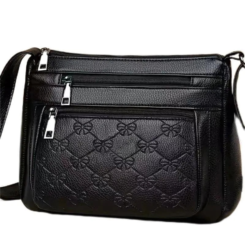 Butterfly black PU leather shoulder messenger bag with horizontal square shape and crossbody strap