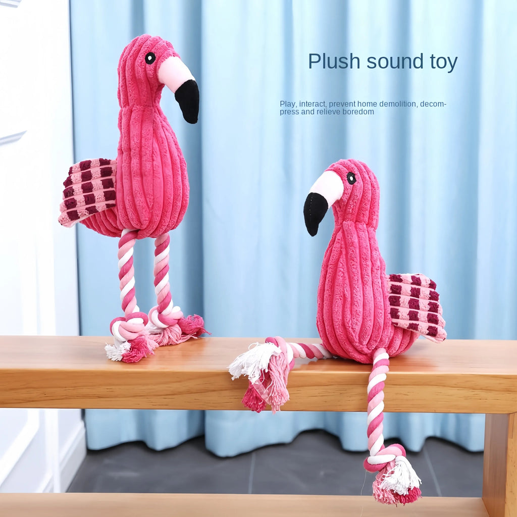 Pink animal-shaped corduroy squeaky dog toy for small and large breeds