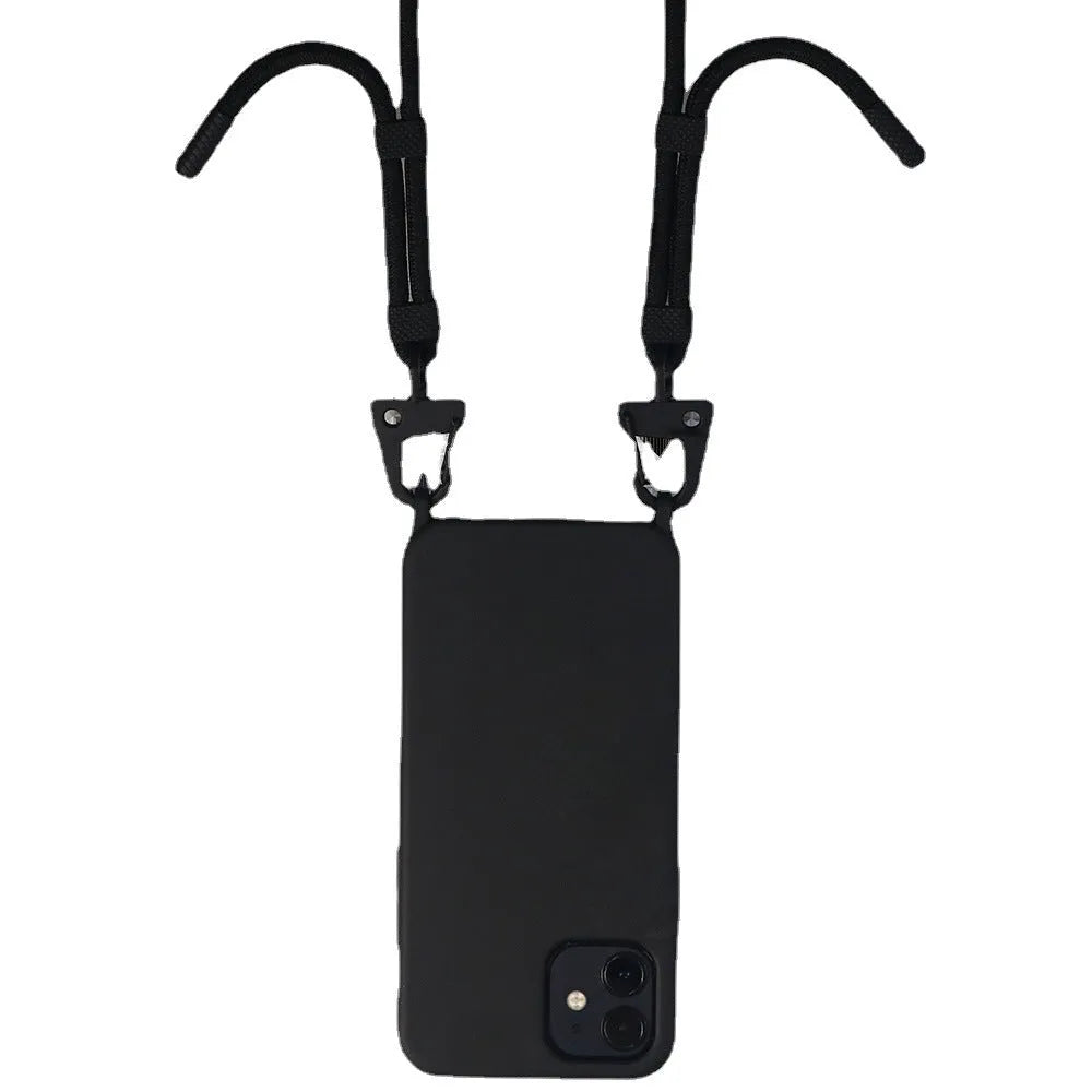 TPU cross-body lanyard phone case in black for iPhone with anti-fall protection