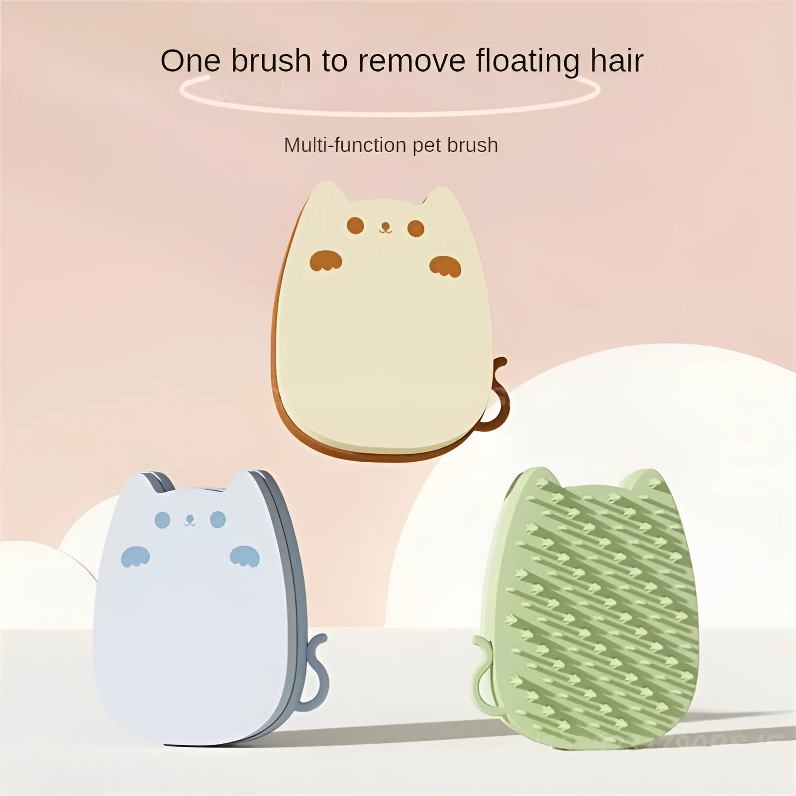 Blue silicone pet grooming comb with dual texture bristles for cat and dog hair removal