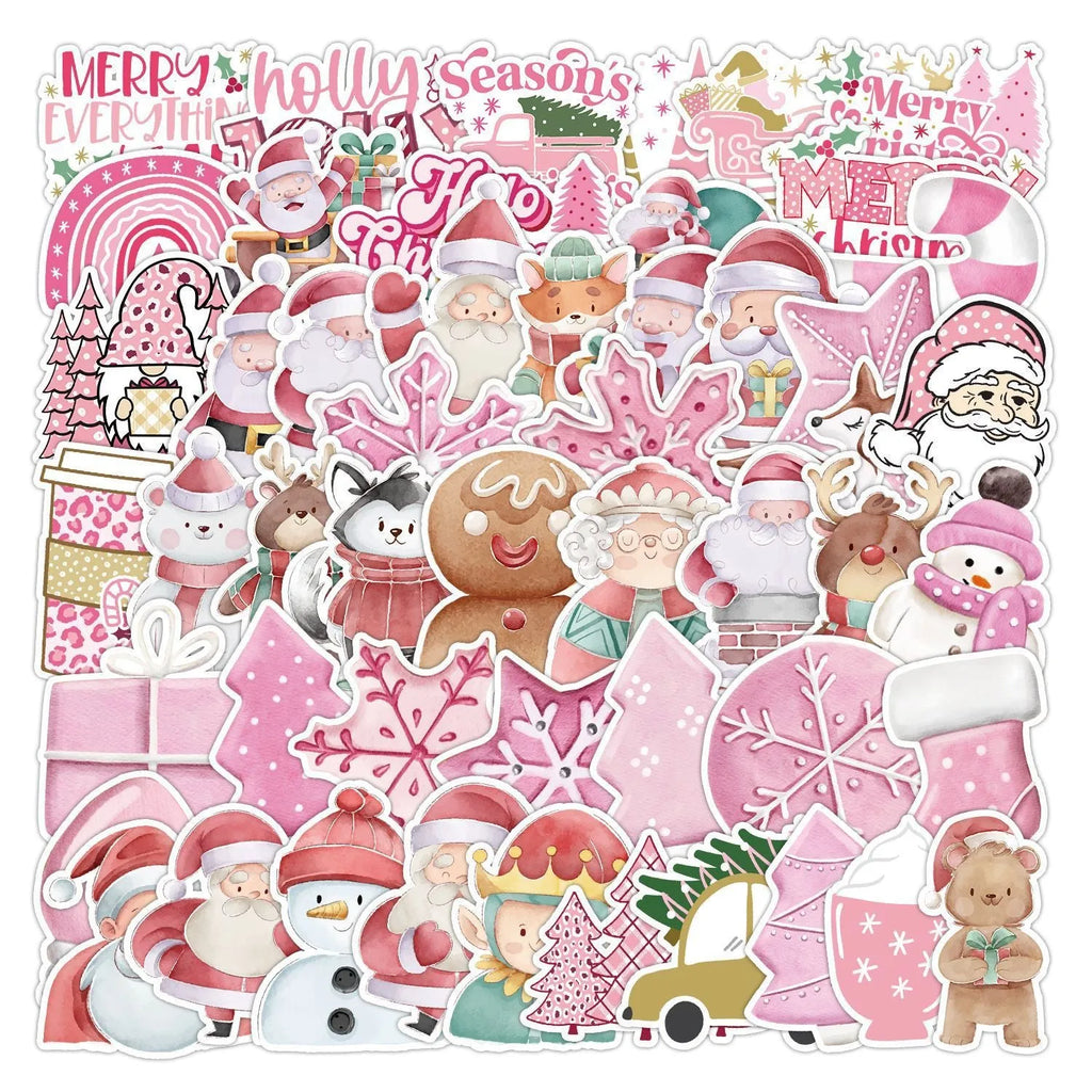 50 piece Christmas waterproof vinyl sticker pack with cute designs for cars and devices