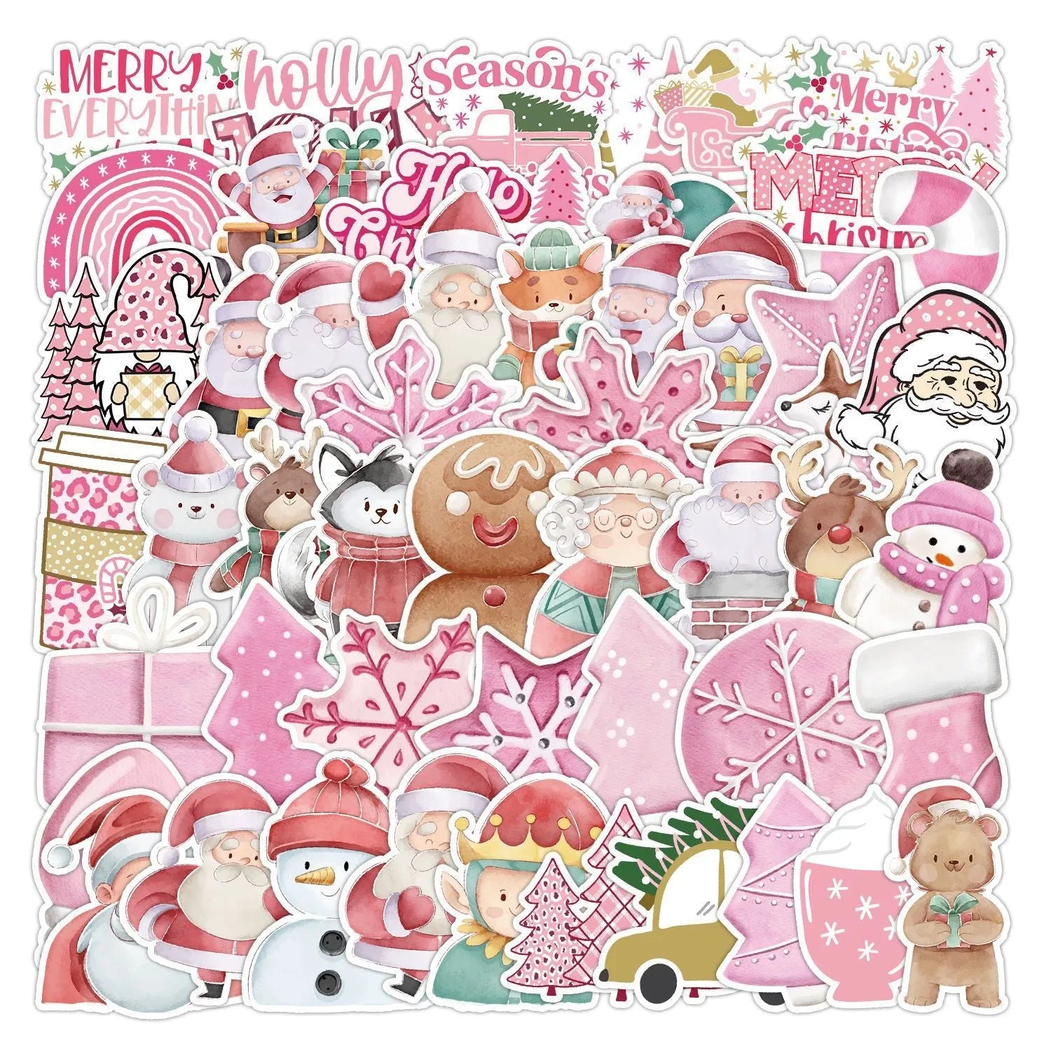 50 piece Christmas waterproof vinyl sticker pack with cute designs for cars and devices