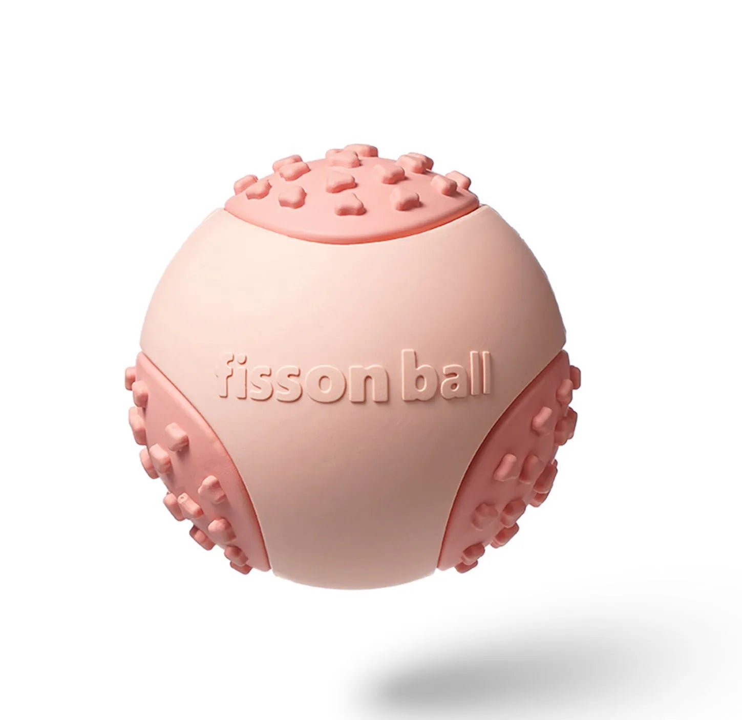 Green and pink rolling ball dog toy with 64mm diameter for interactive motion play