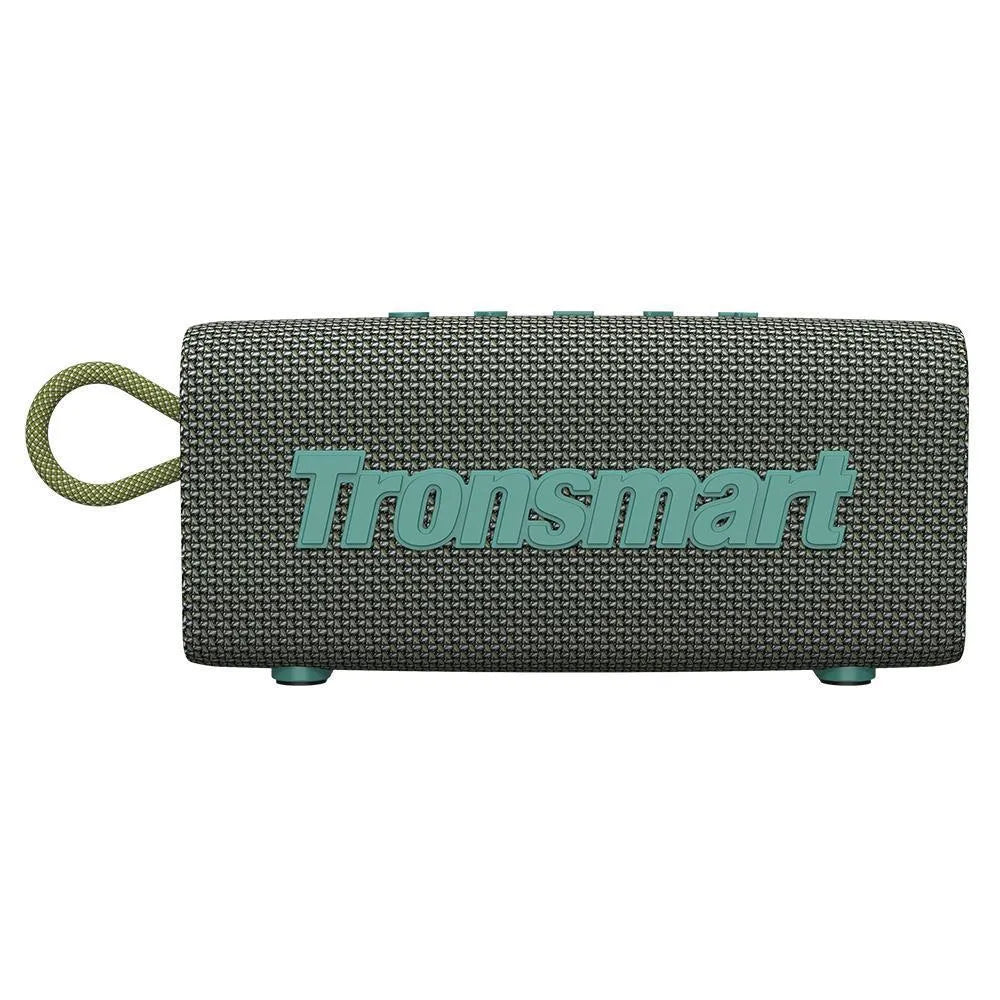 Blue portable Bluetooth speaker with waterproof rating shown outdoors