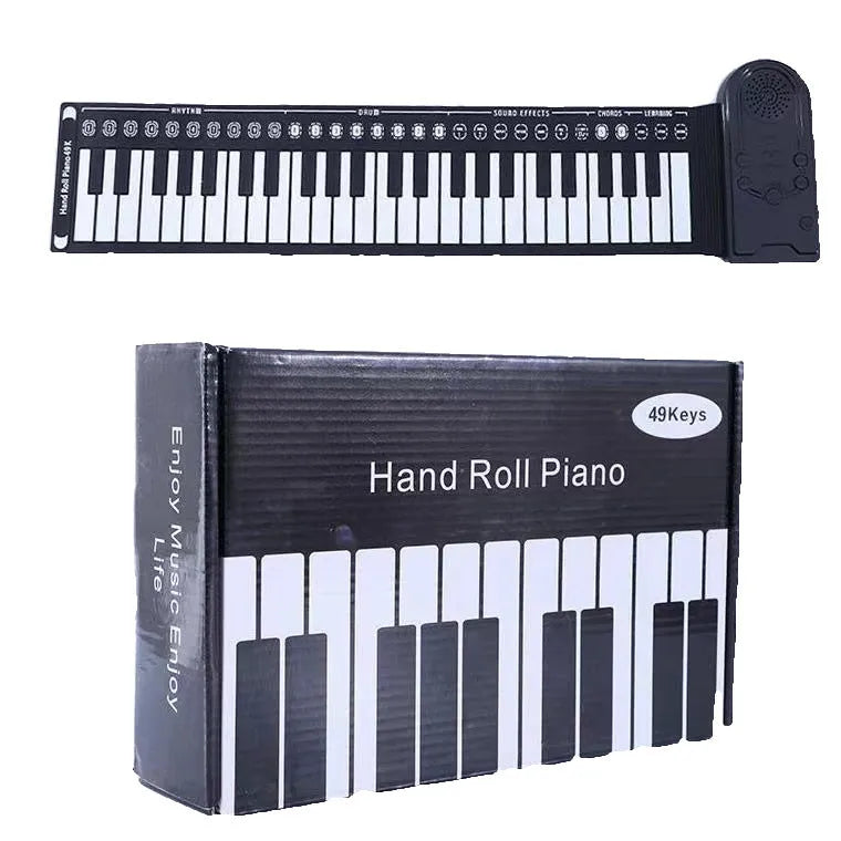 49 key portable folding electronic keyboard in pearlescent white with silicone rubber keys and ABS control panel