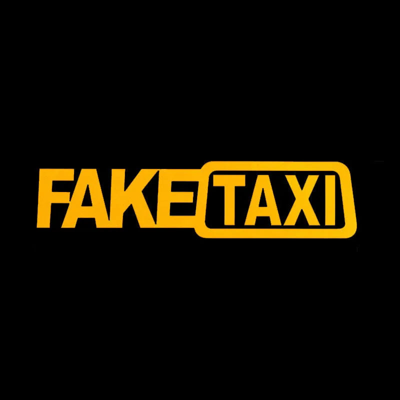 FAKE TAXI car warning sticker in black, white or yellow colour, 20 cm by 8 cm waterproof PET vehicle decal