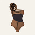 Gold handmade hollow-out halter neck one-piece swimsuit for swimming