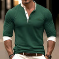 A man wearing a solid colour long sleeve cotton round neck t-shirt in casual style.