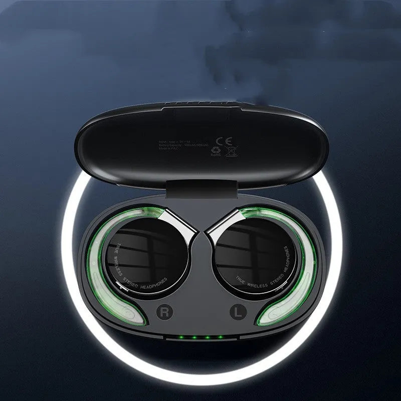 Black and white wireless Bluetooth sports earphones with bilateral stereo design