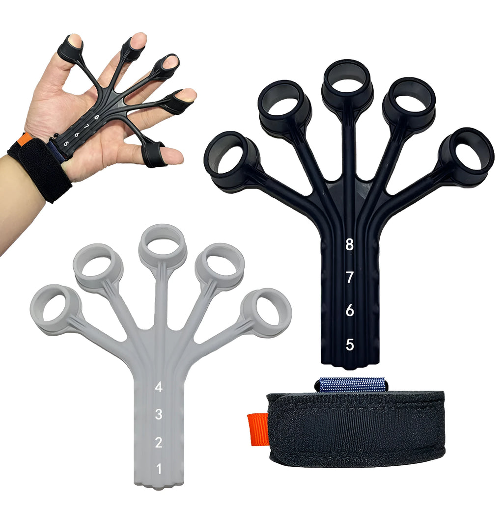Silicone finger flexion and extension rehabilitation trainer with adjusting belt