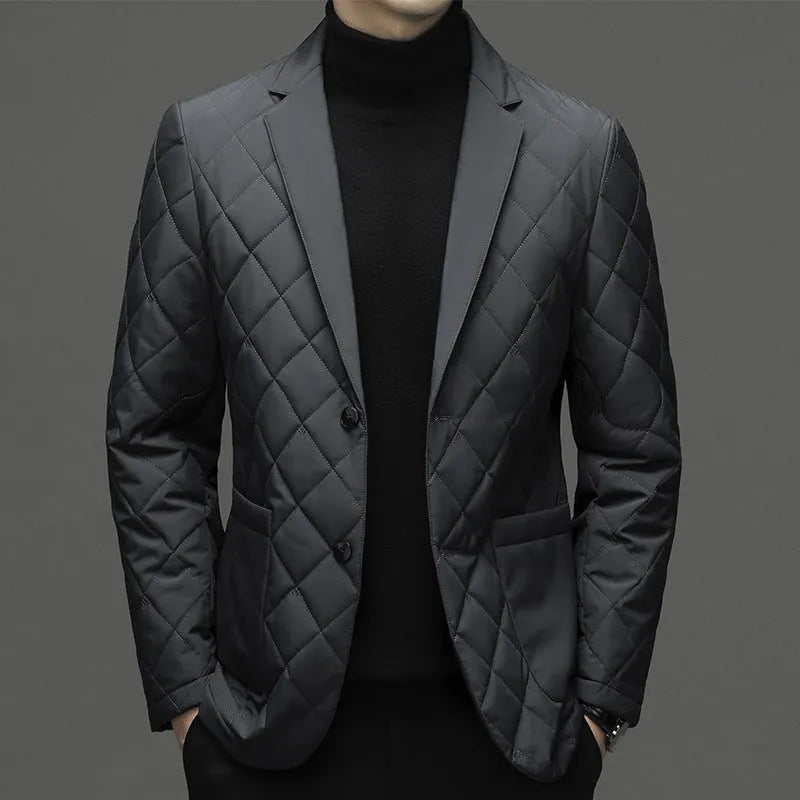 Men's thick lapel collar down jacket in regular cardigan fit with side pockets