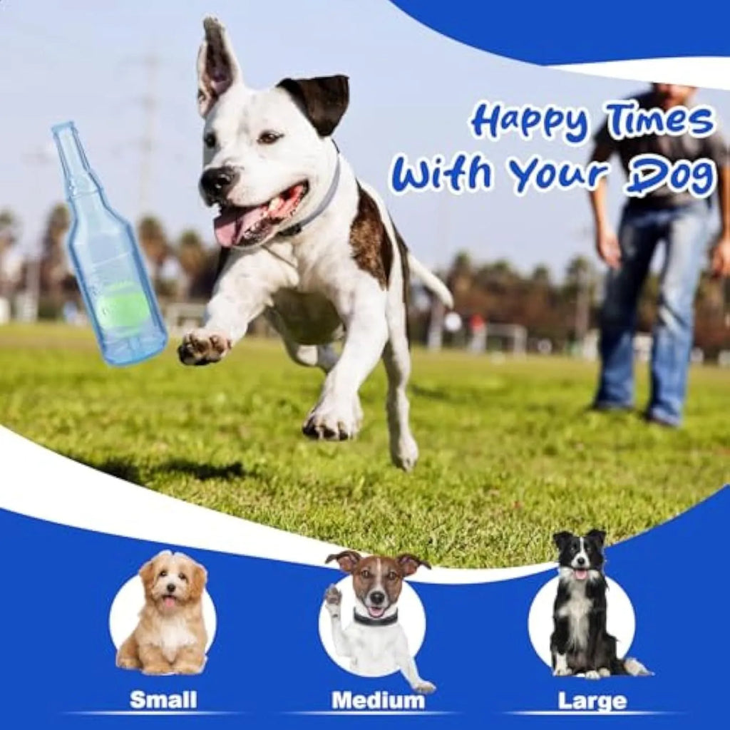 Blue green red natural rubber dog water bottle chew toy with squeaker floating in water