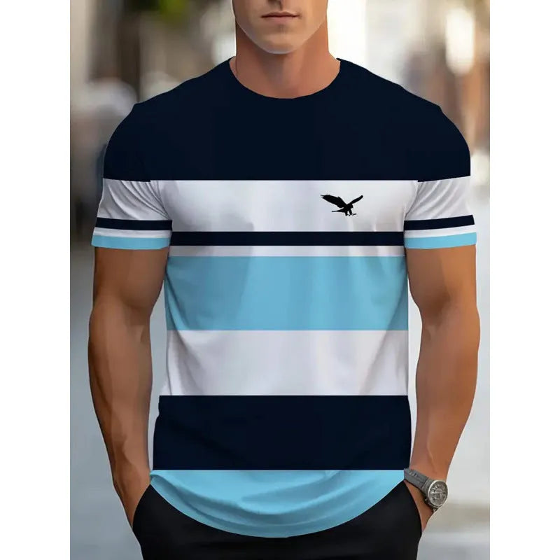 Men's loose fit short-sleeved T-shirt with digital 3D printed striped design in multiple colour options