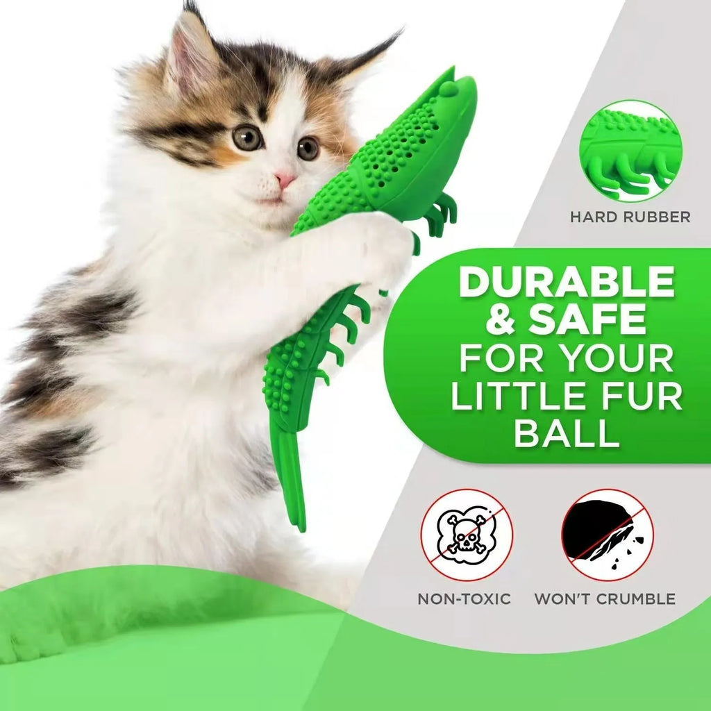 Blue hard rubber cat dental toy with textured teeth cleaning surface