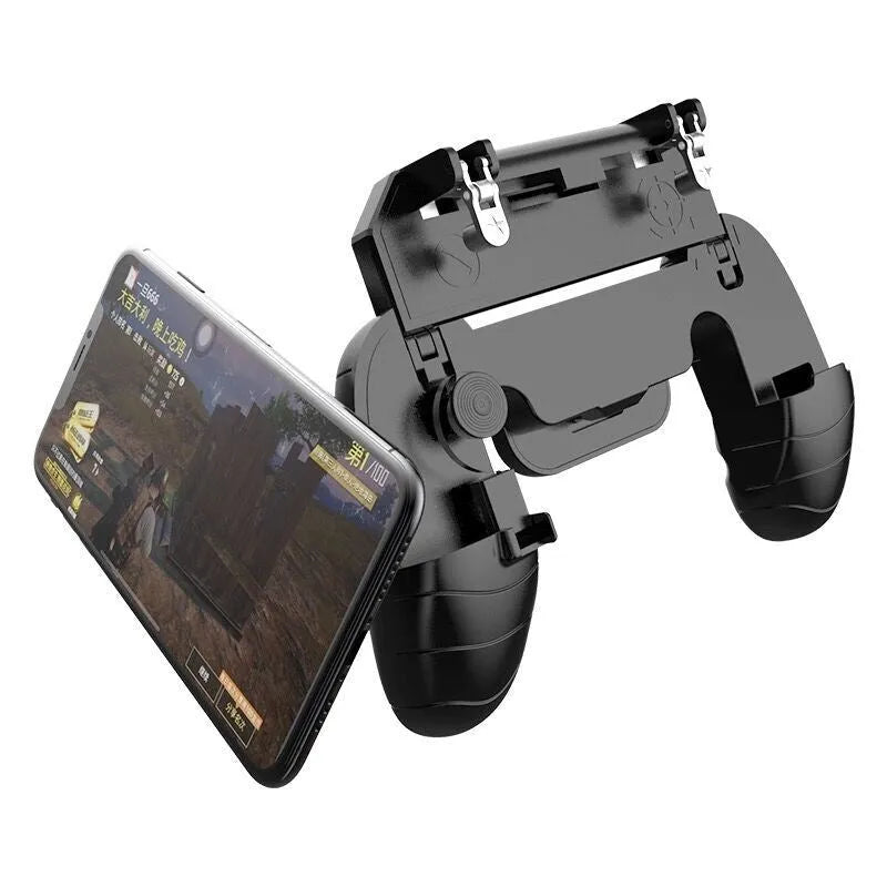 A multifunctional mobile game handle shown in black, blue, and white colour options.