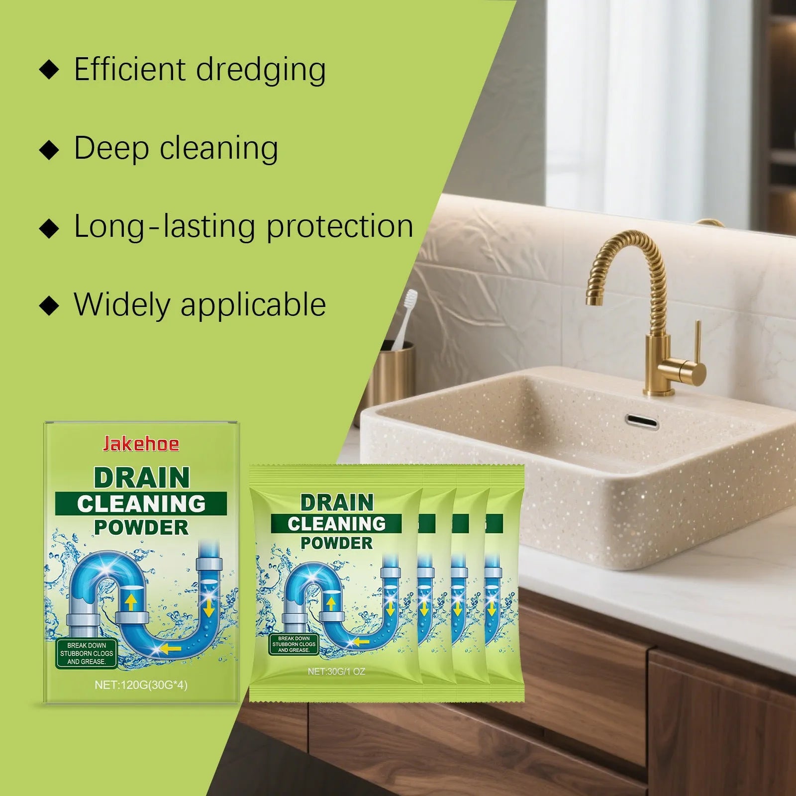 120G bottle of drain cleaning powder with sodium hydroxide formula for pipe unblocking