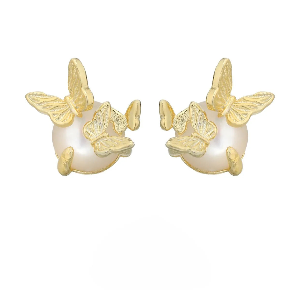 Butterfly ear studs in 925 silver with animal zodiac design and electroplated gold or white gold finish