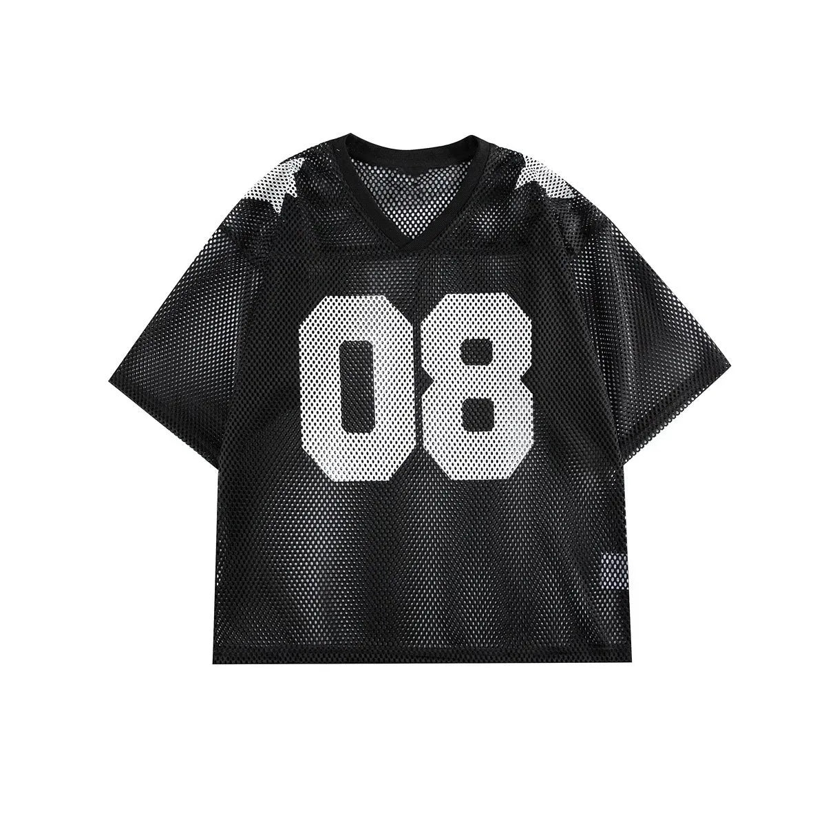 Loose-fit half-sleeve polyester pullover shirt in black or navy blue with letter pattern