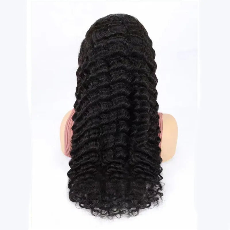 Solid colour human hair half lace wig displayed with straight, long hair, showing the natural-looking lace front.