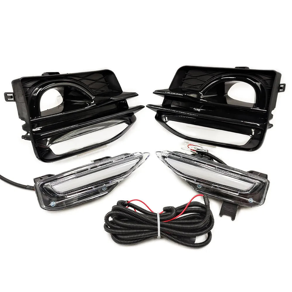 Infiniti Q50 Q70 front bumper LED turn signal and daytime running fog lamp unit with ABS housing.