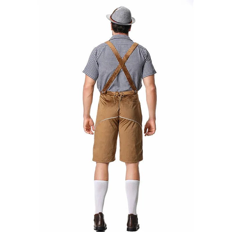 British style beer festival clothing set with green shirt and brown overalls for men