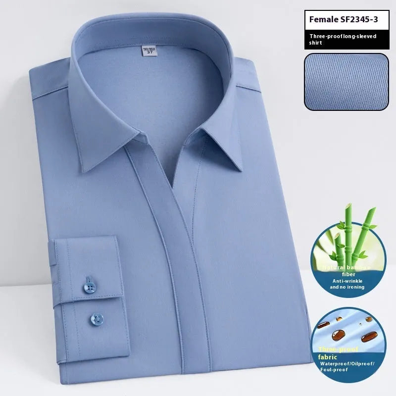 Men's short sleeve waterproof business shirt in bamboo fibre with square collar