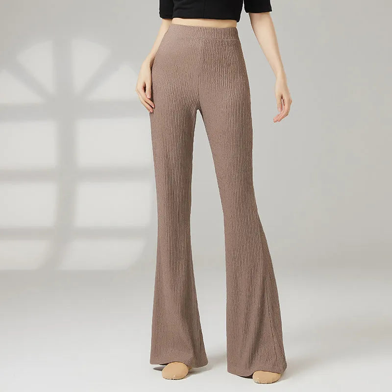 Women's solid-colour polyester dance practice leggings in beige, grey, khaki, purple and black