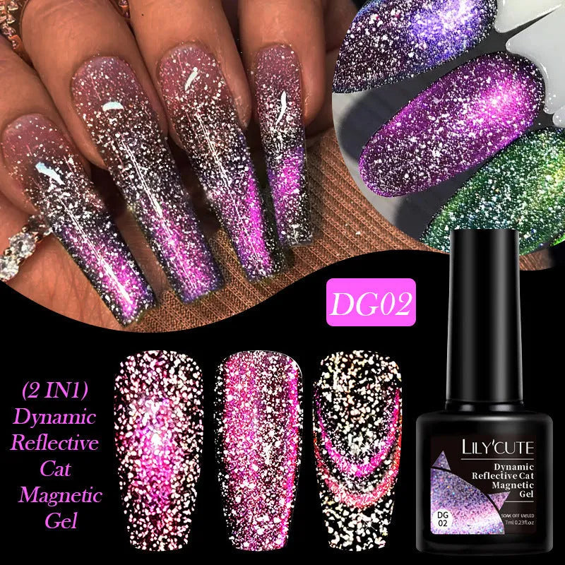 Cat eye series UV brilliant nail polish gel with diamond glitter in six colour variations