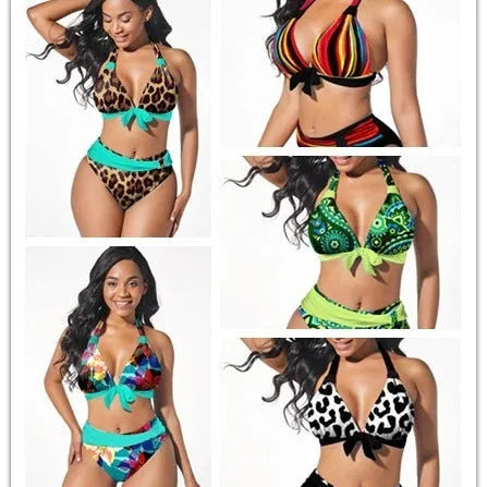 Women's colourful printed plus size bikini swimsuit in polyester-spandex fabric